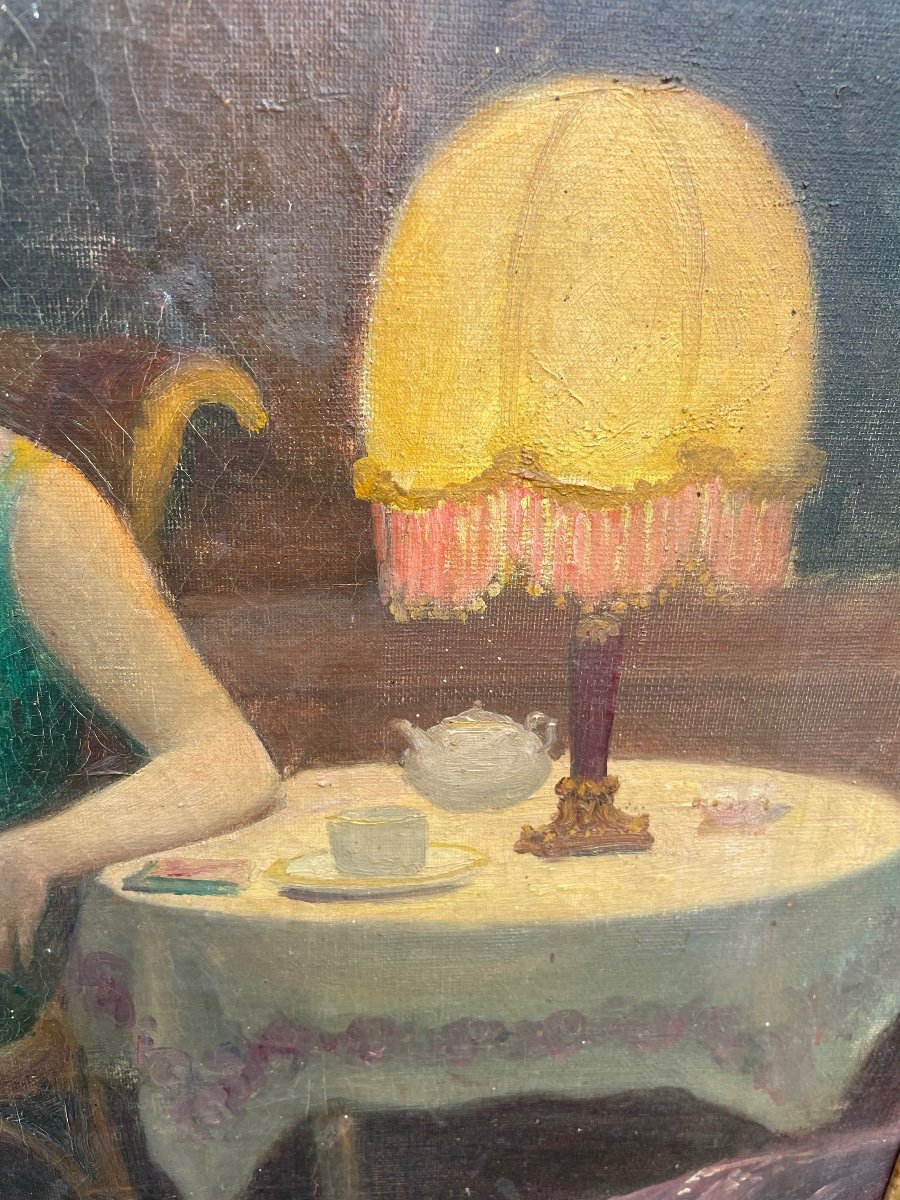 Woman On Terrace In Moonlight 