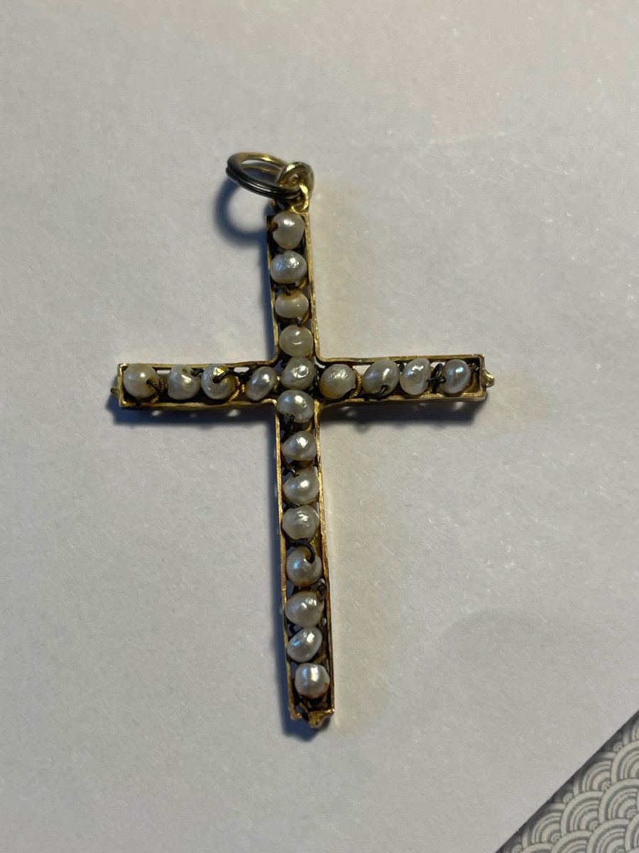 Gold Cross And Fine Pearls XVIII Eme -photo-6