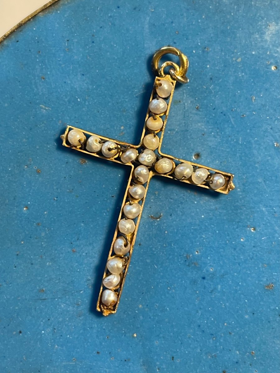 Gold Cross And Fine Pearls XVIII Eme -photo-7