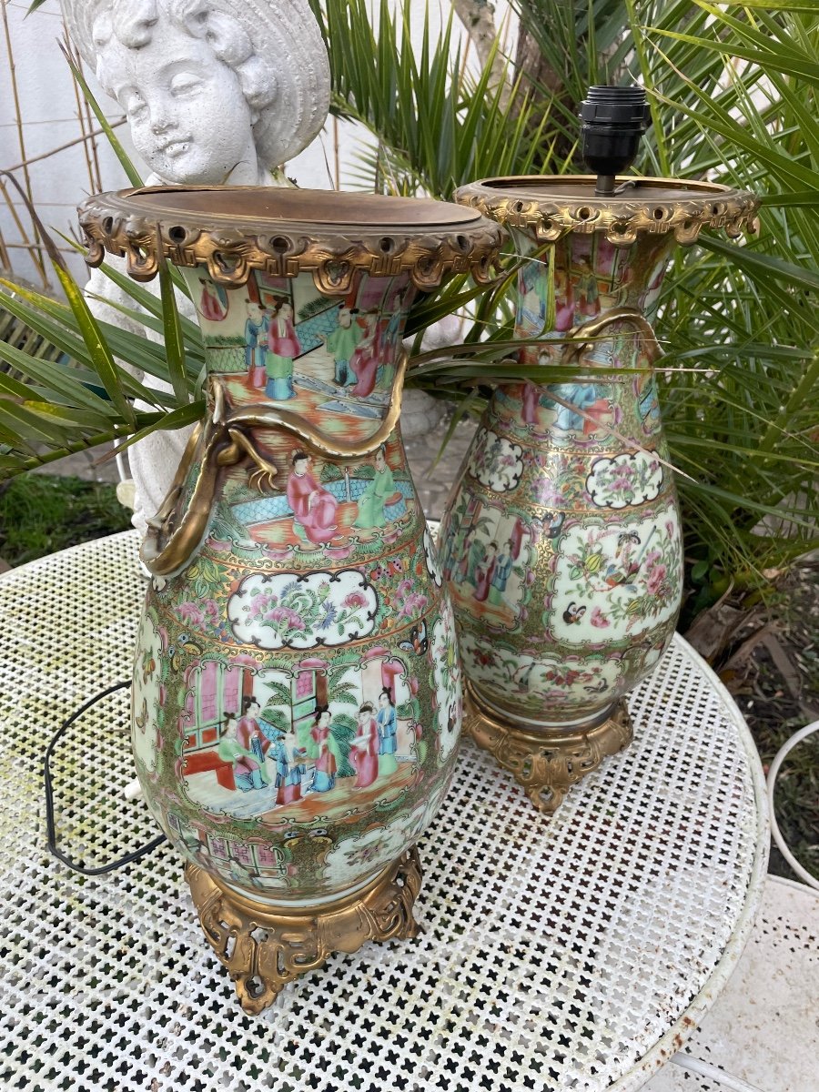 Pair Of Asian Canton Porcelain Vases 