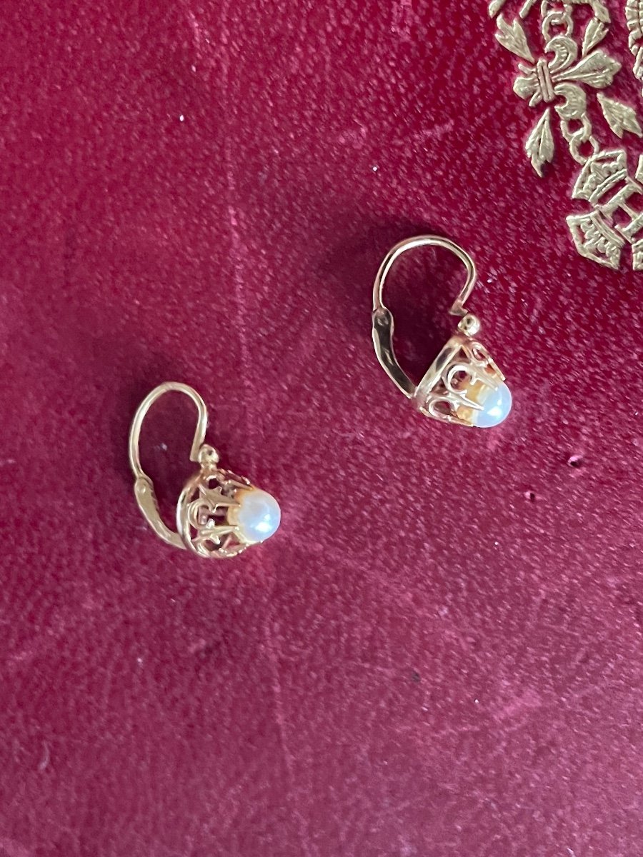 Pair Of Gold And Pearl Earrings -photo-3
