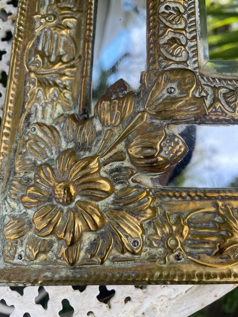 Miroir De Chambre Laiton Repoussé XIX Eme -photo-4