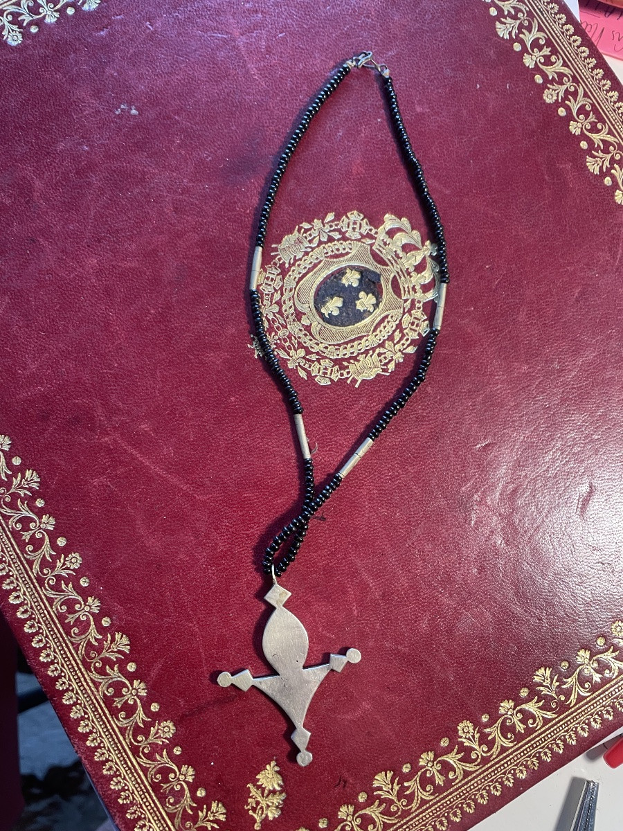 Collier Ethnique Pierres Noires Et Argent -photo-1