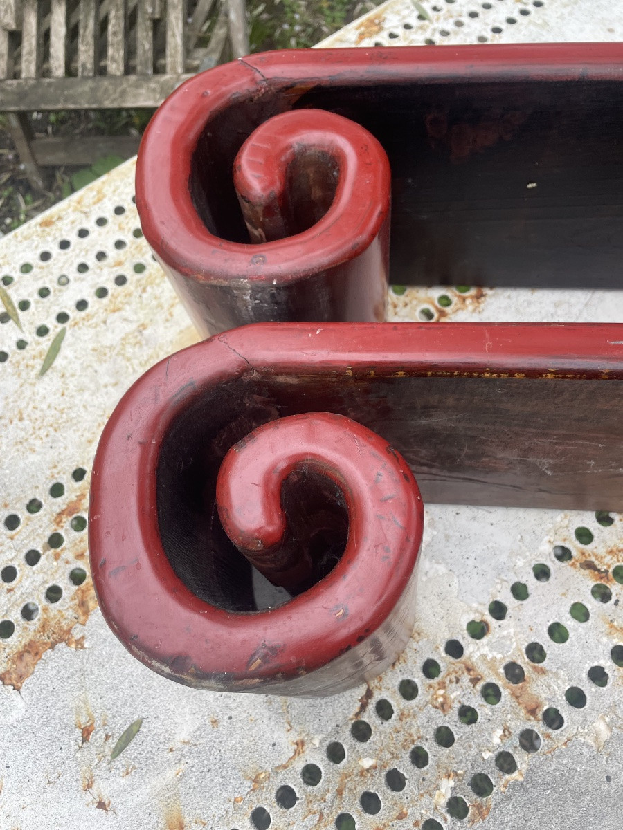 Small Asian Red Lacquer Poufs -photo-3