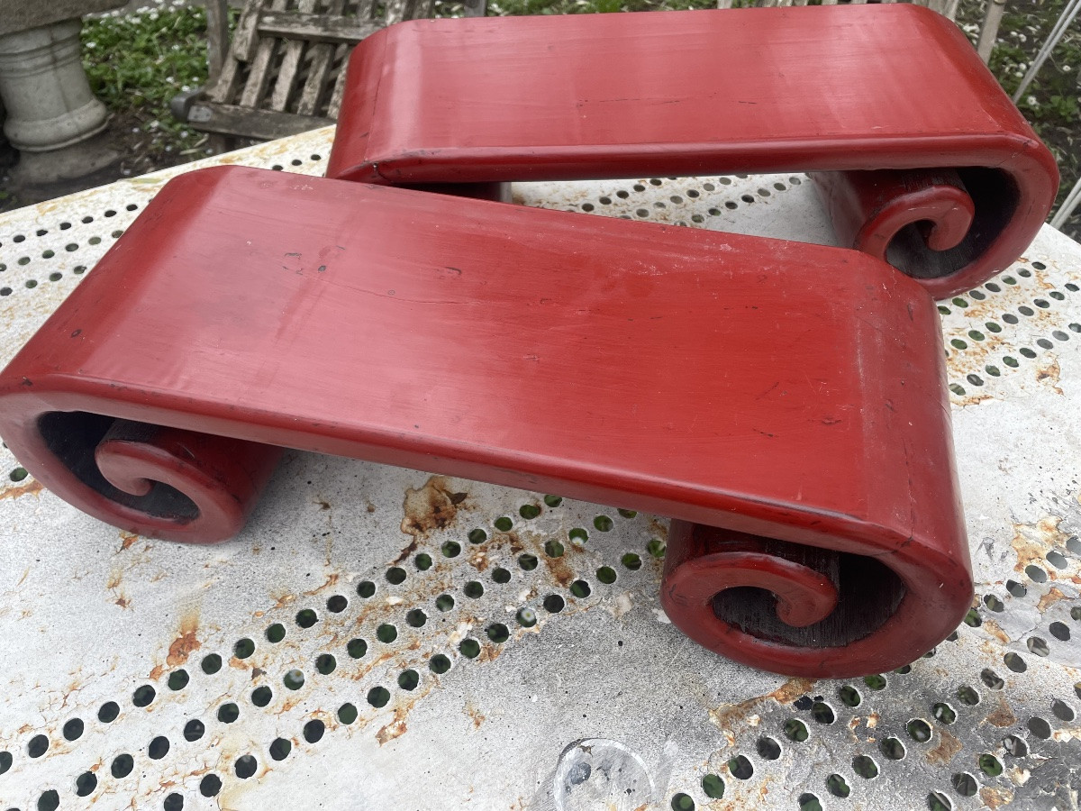 Small Asian Red Lacquer Poufs -photo-4