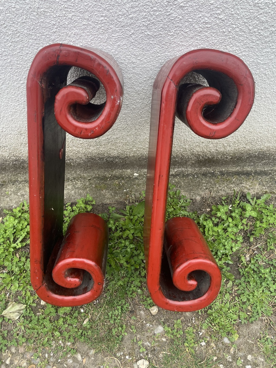 Small Asian Red Lacquer Poufs -photo-8