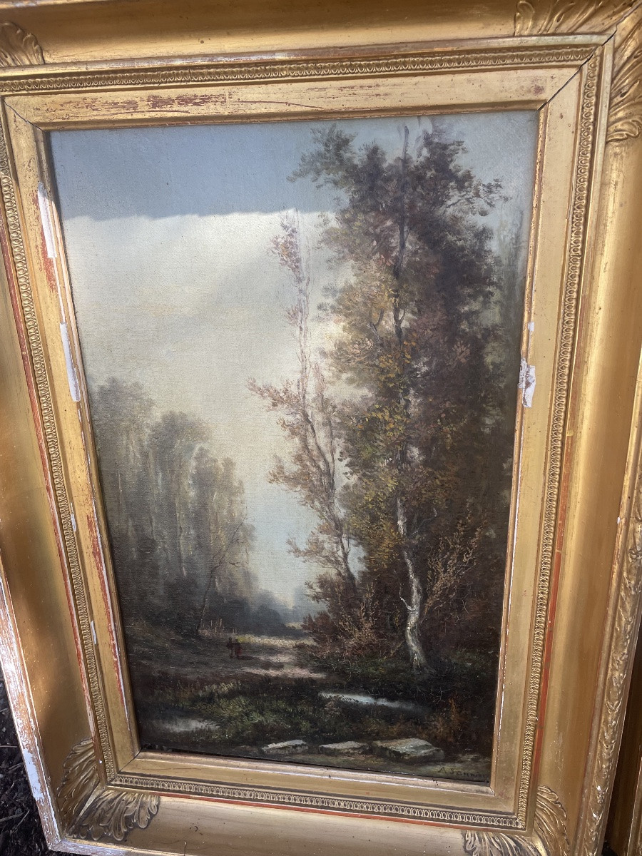 Pair Of Barbizon Paintings By A. Saunier B-photo-1