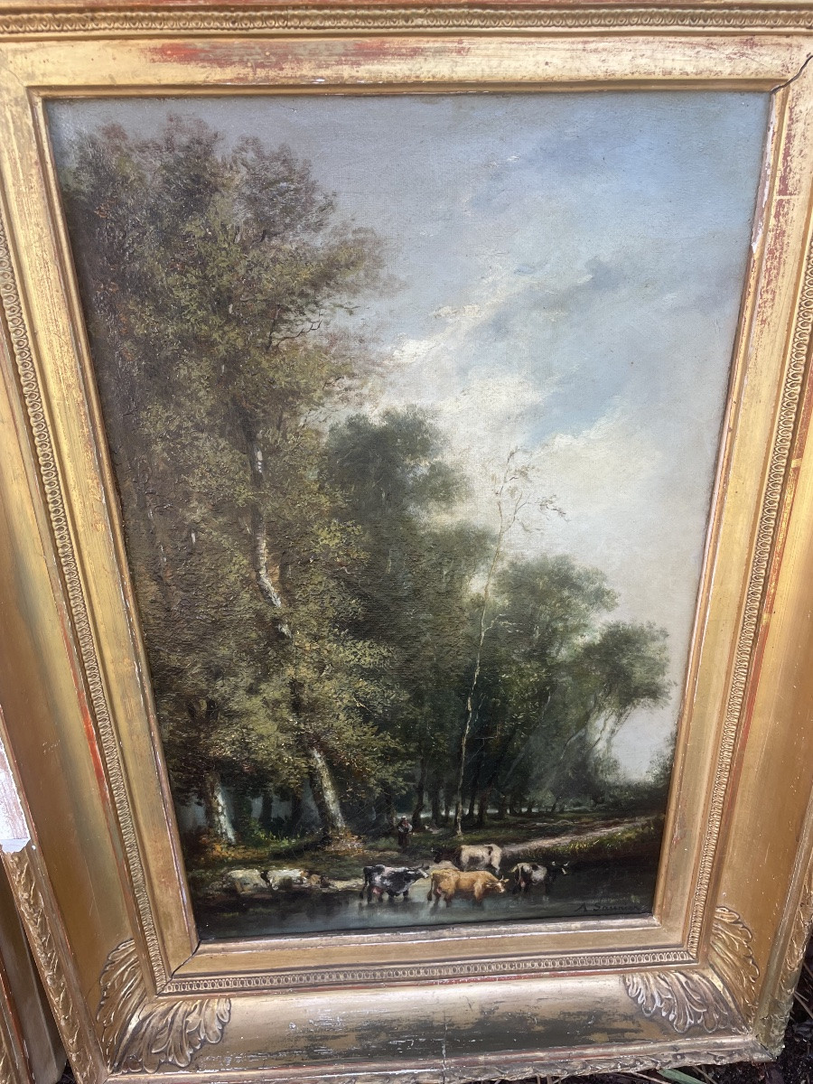 Pair Of Barbizon Paintings By A. Saunier B-photo-2