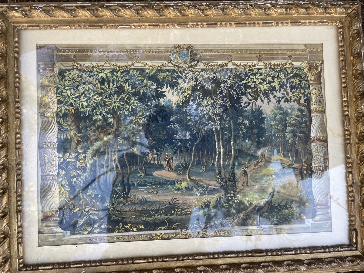 Gouache Animated Scene. 18th Century. -photo-2