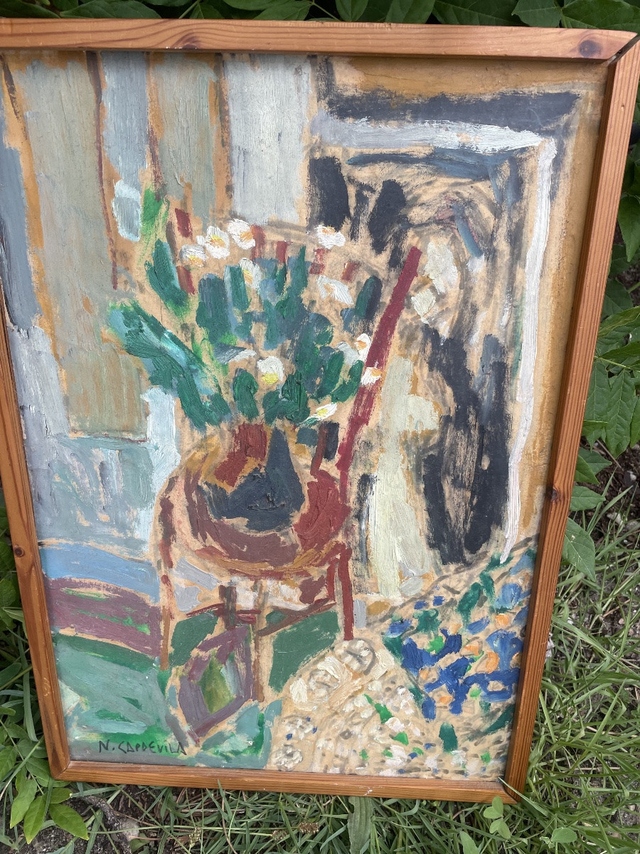 Chaise et bouquet de fleurs -photo-8