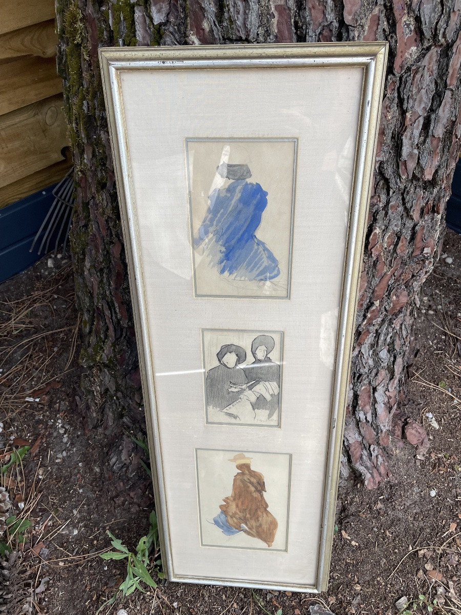Triptyque d’aquarelles de Jacques Villon -photo-2