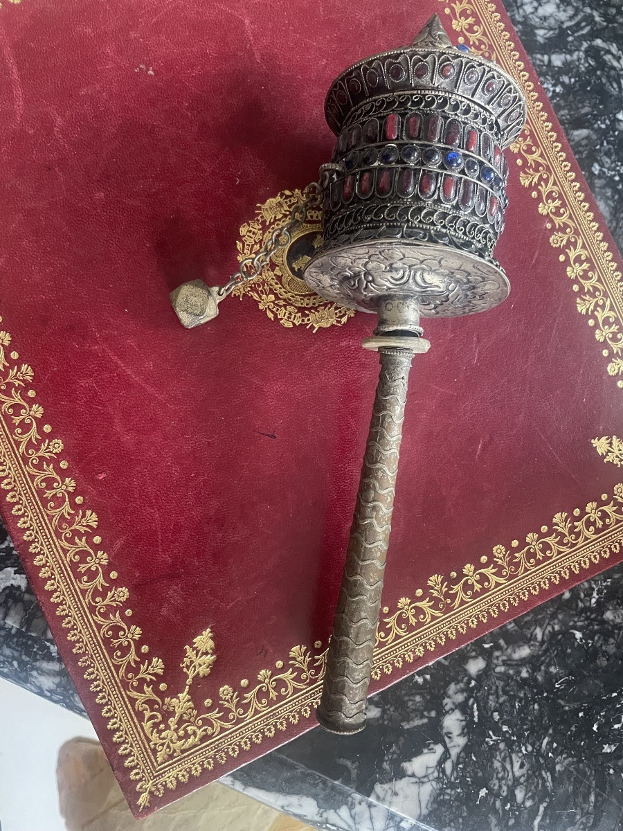 Tibetan Silver And Stone Prayer Scroll -photo-2