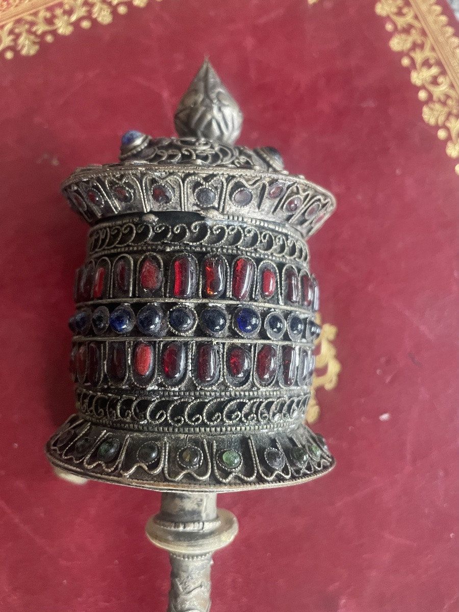 Tibetan Silver And Stone Prayer Scroll -photo-4