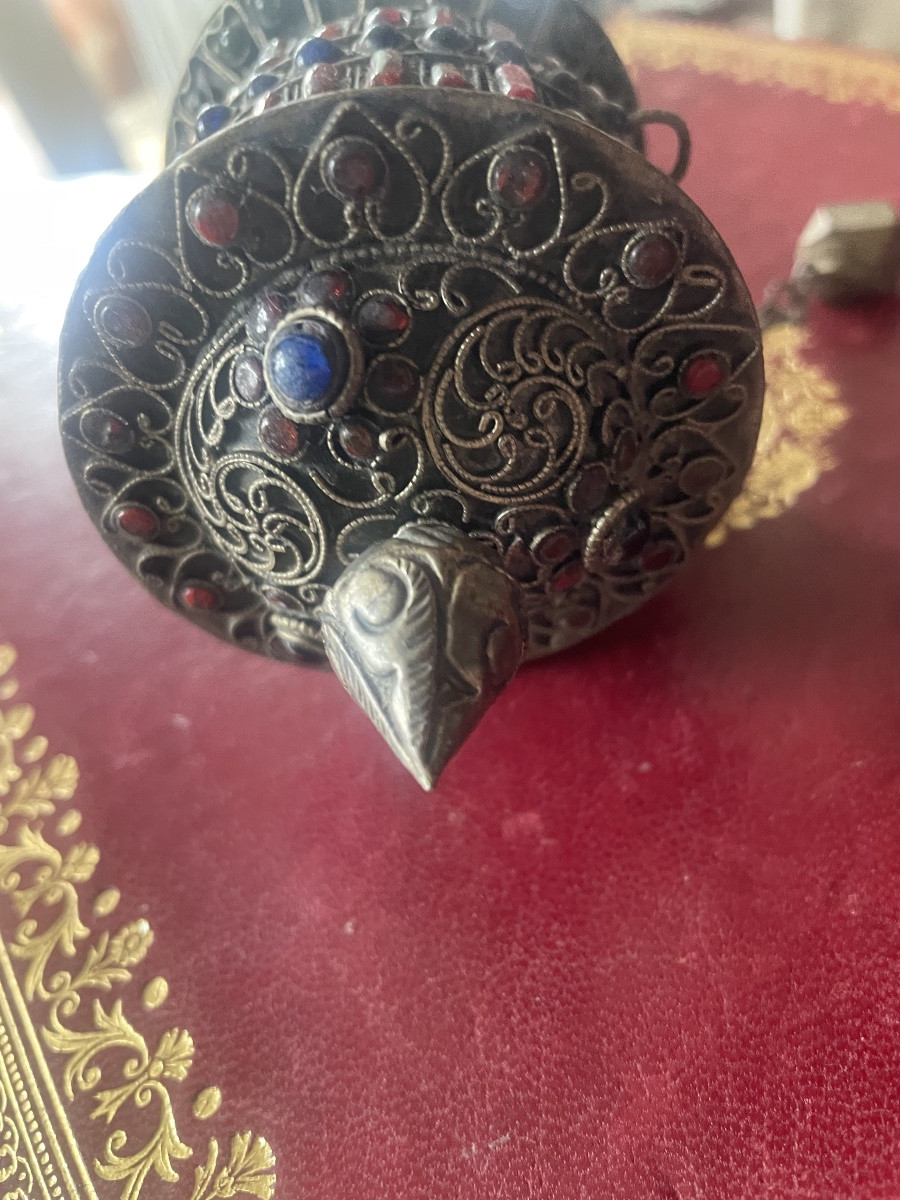 Tibetan Silver And Stone Prayer Scroll -photo-5