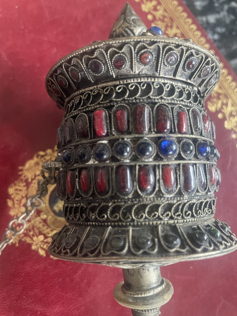 Tibetan Silver And Stone Prayer Scroll -photo-7