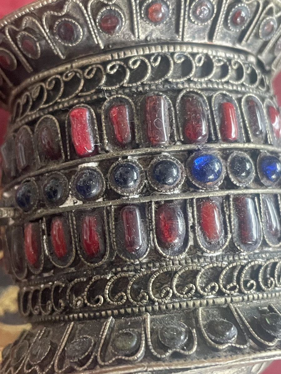 Tibetan Silver And Stone Prayer Scroll 