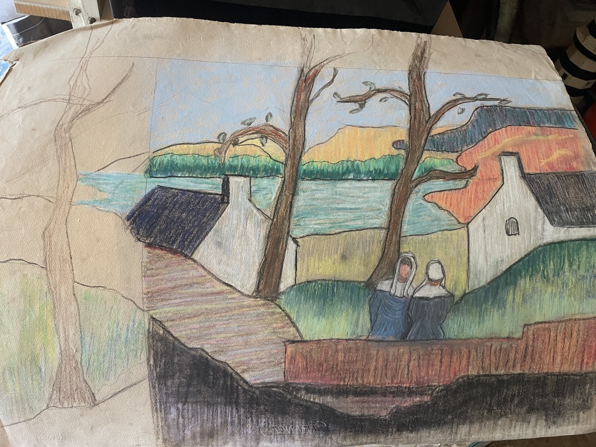 Pastel Of Two Breton Women -photo-1