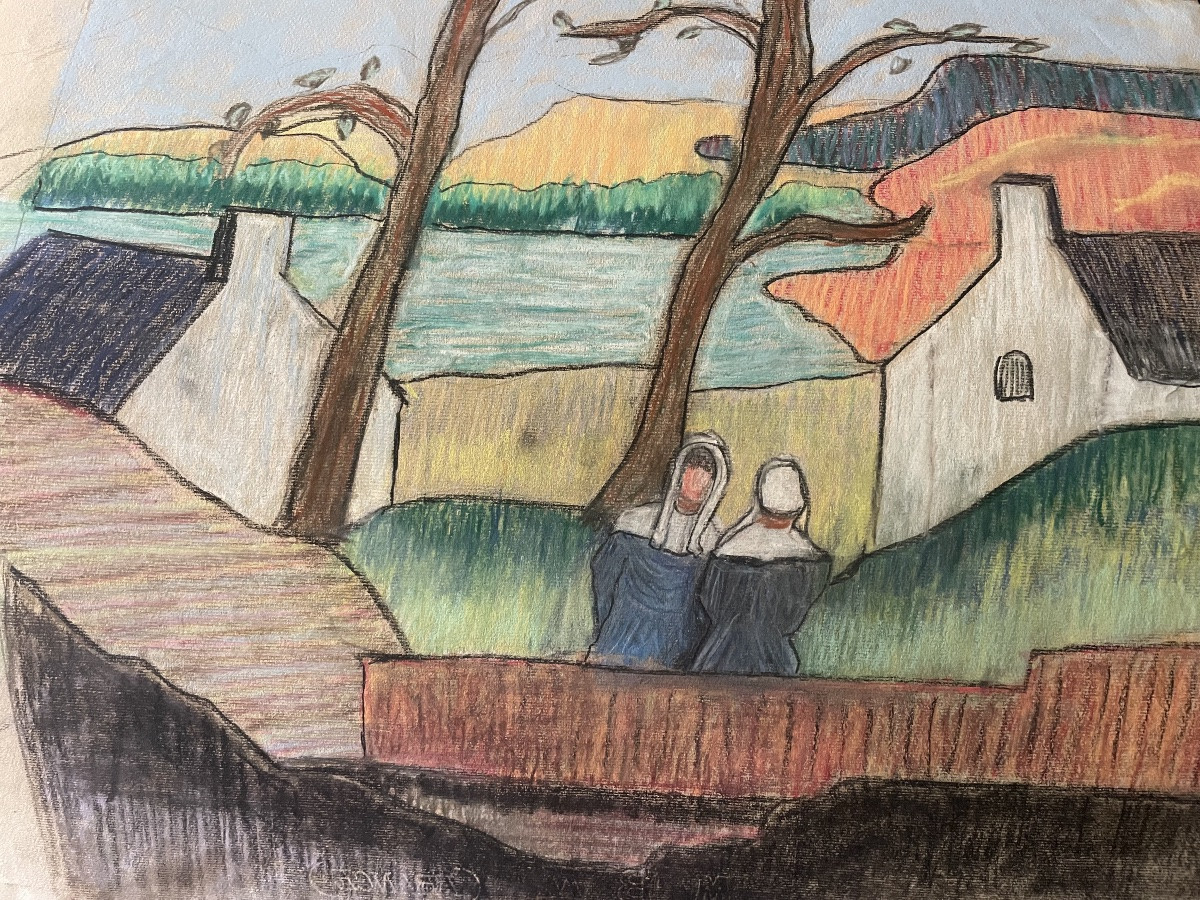 Pastel Of Two Breton Women -photo-2