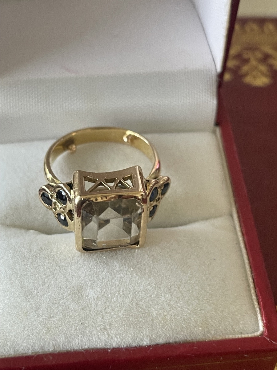 Bague or citrine et saphirs -photo-7