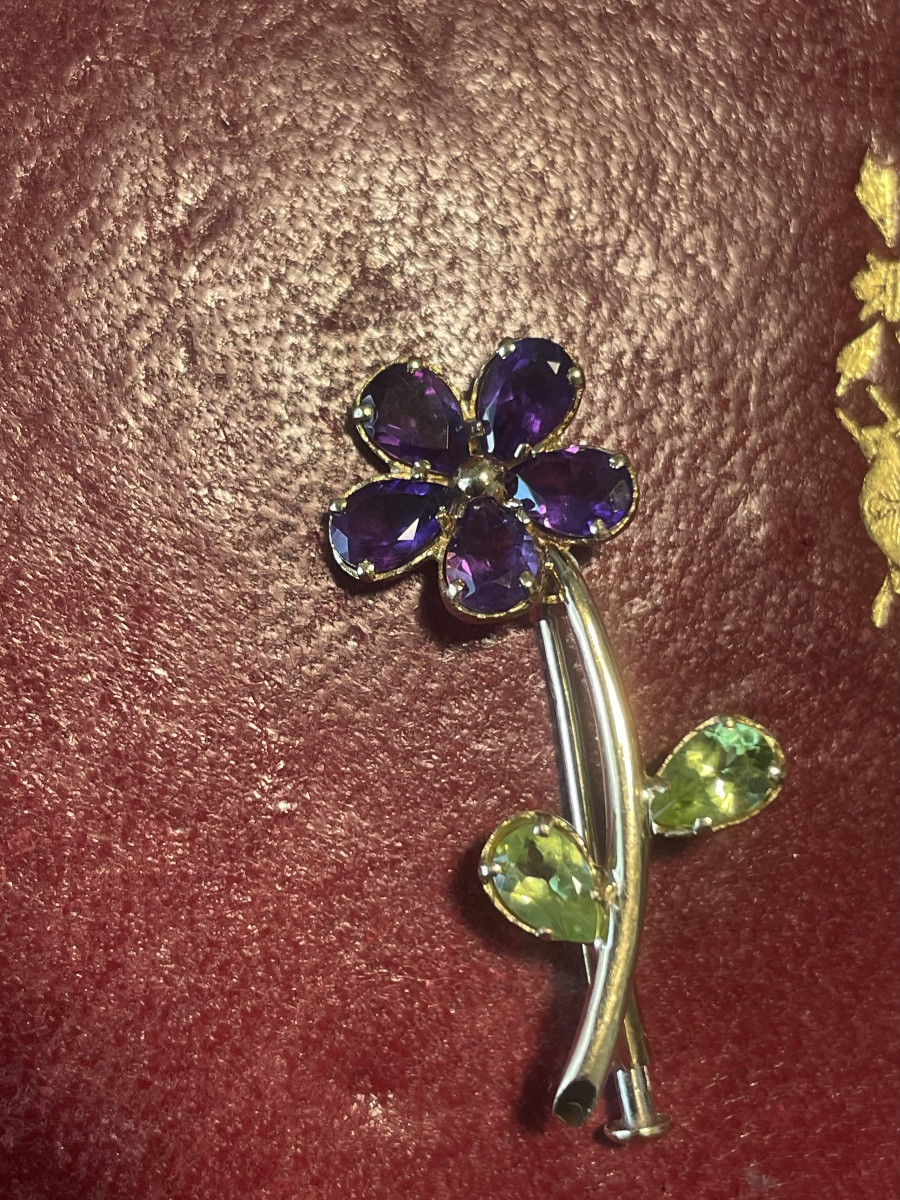Gold Lucky Brooch With Amethysts And Peridots -photo-3