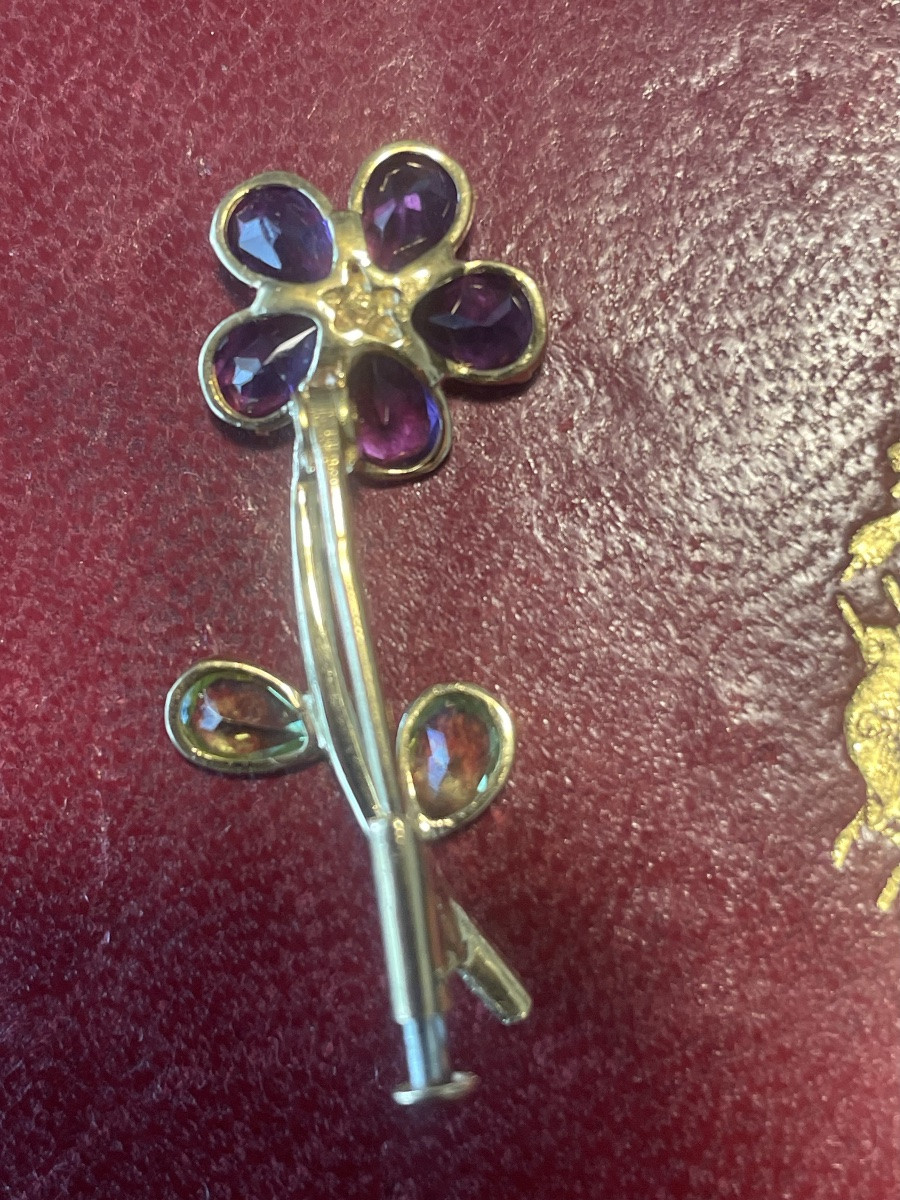 Gold Lucky Brooch With Amethysts And Peridots -photo-6