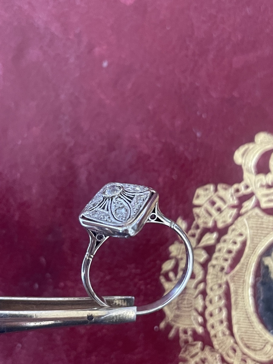 Bague  ancienne or blanc et diamants -photo-2