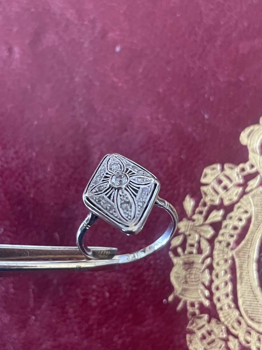 Bague  ancienne or blanc et diamants -photo-3