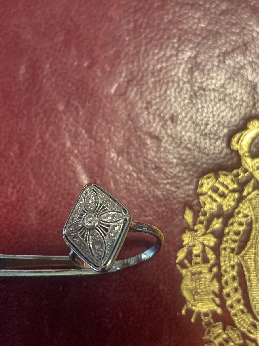 Bague  ancienne or blanc et diamants -photo-6