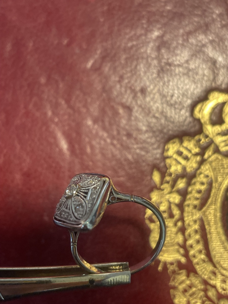Bague  ancienne or blanc et diamants -photo-7