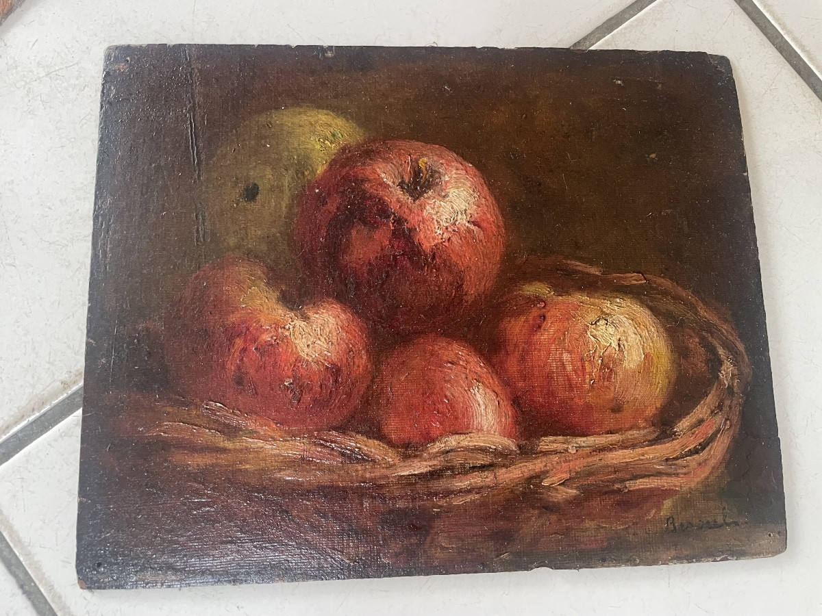Corbeille rotin et pommes 