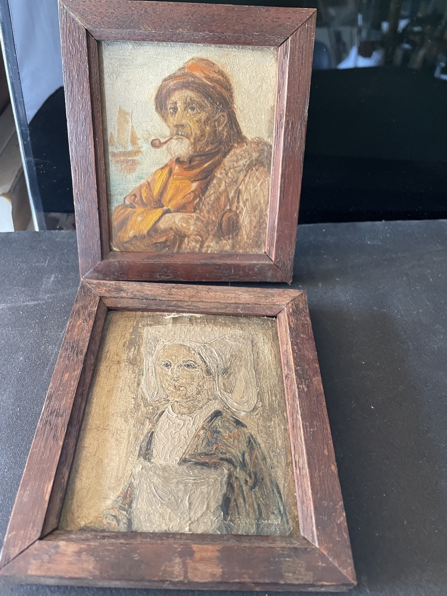 Pair Of Breton Paintings By J. Ramaugé -photo-5