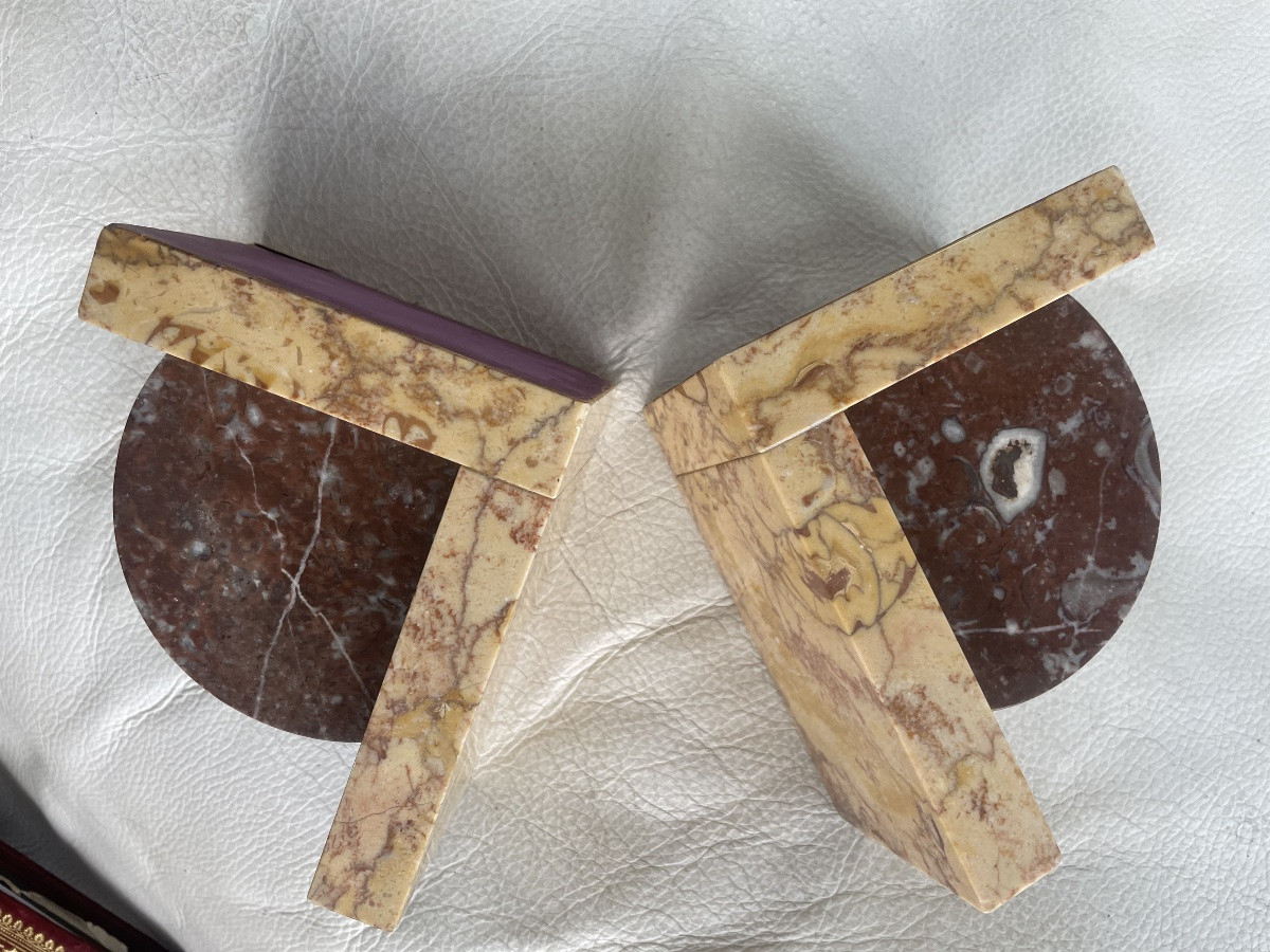 Paire de serres livres marbre et médailles bronzes -photo-4