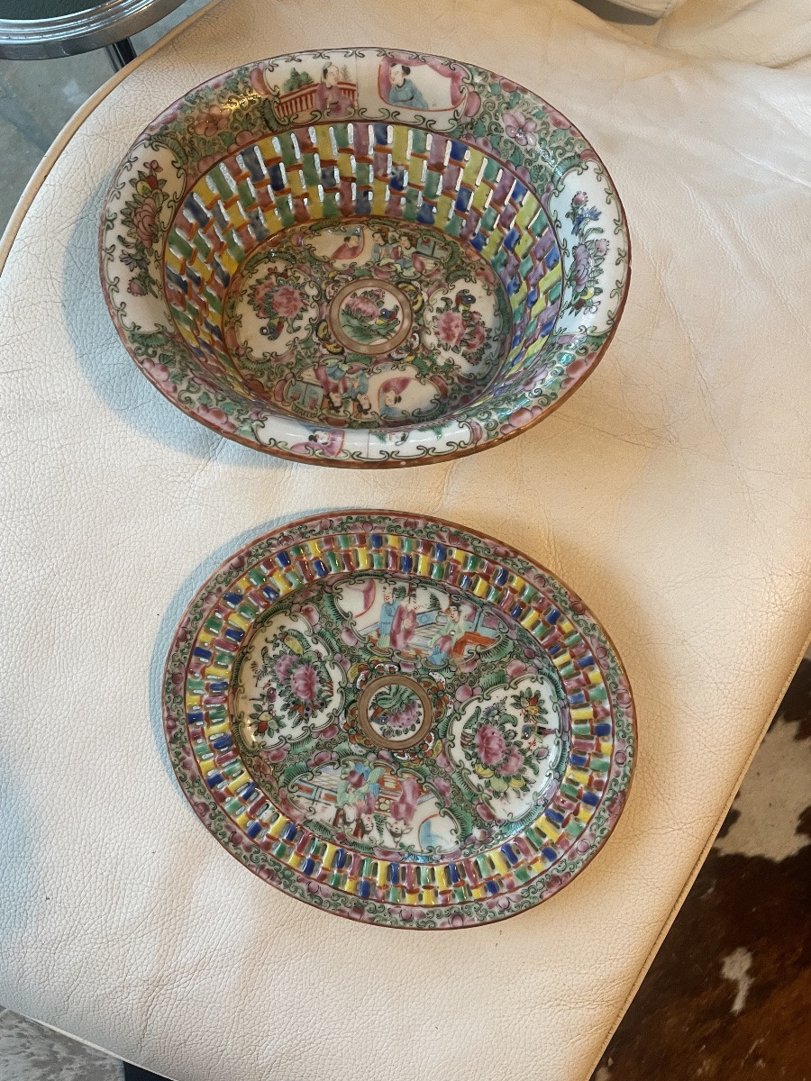 Cantonese Porcelain Basket And Dish -photo-1