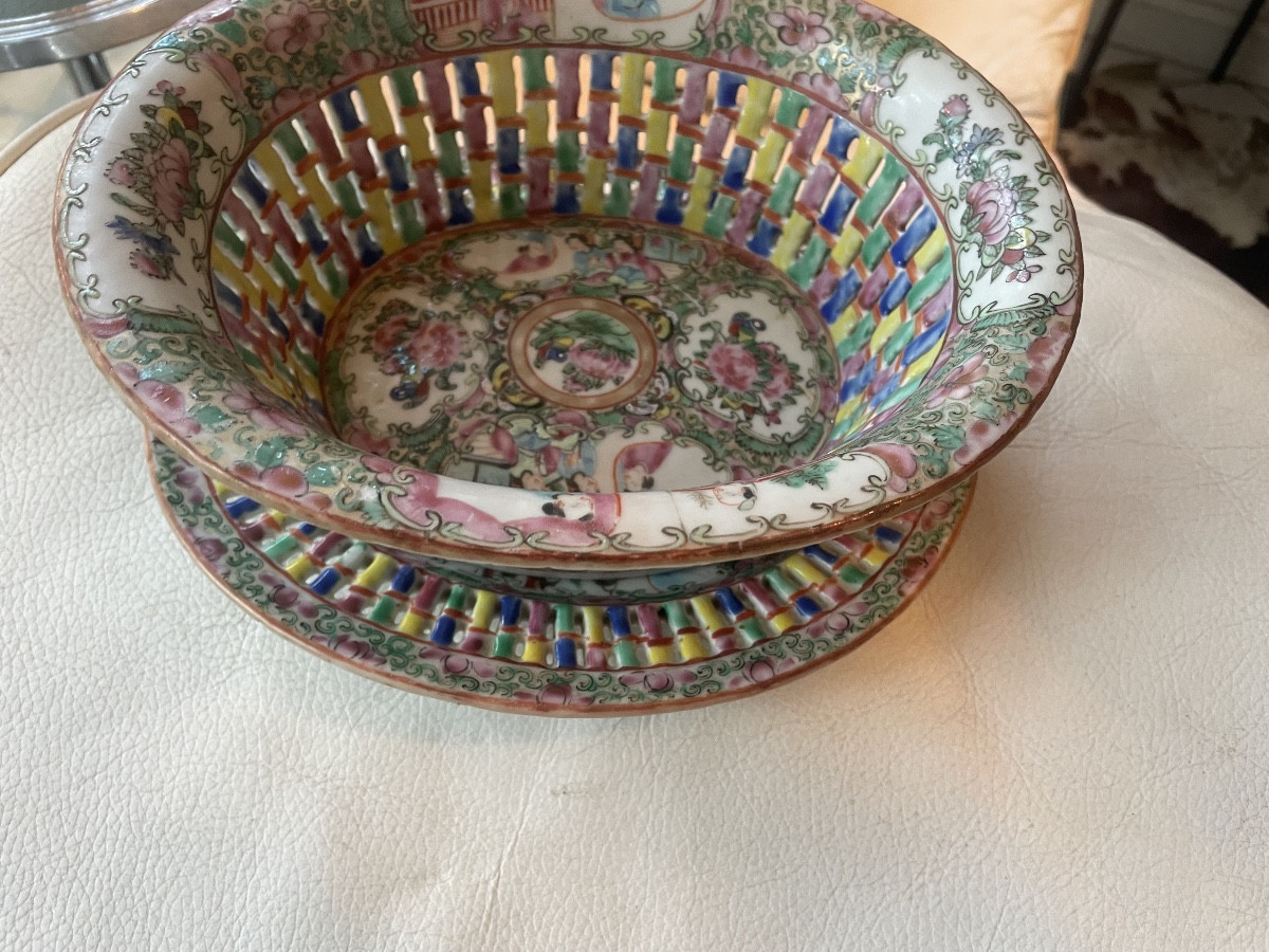Cantonese Porcelain Basket And Dish 