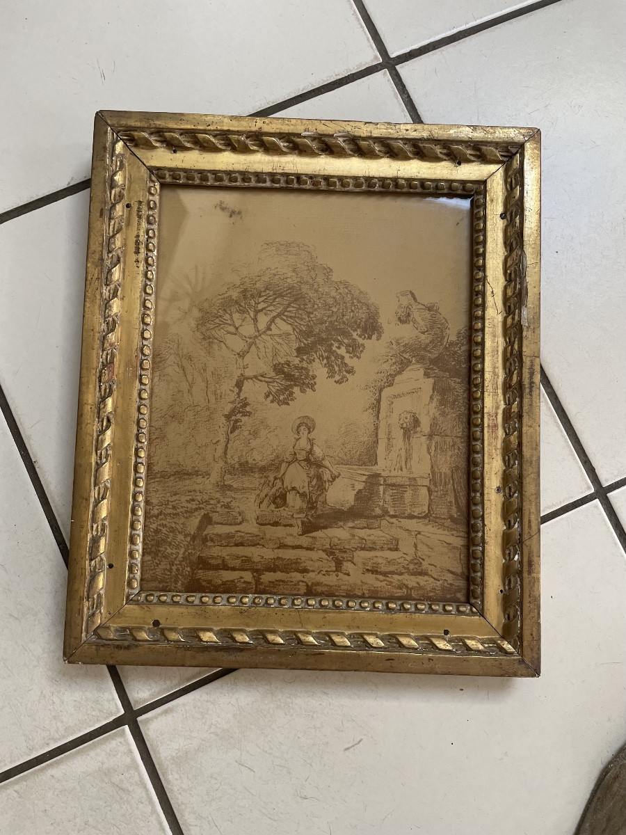 Cadre doré XVIII eme et gravure -photo-2