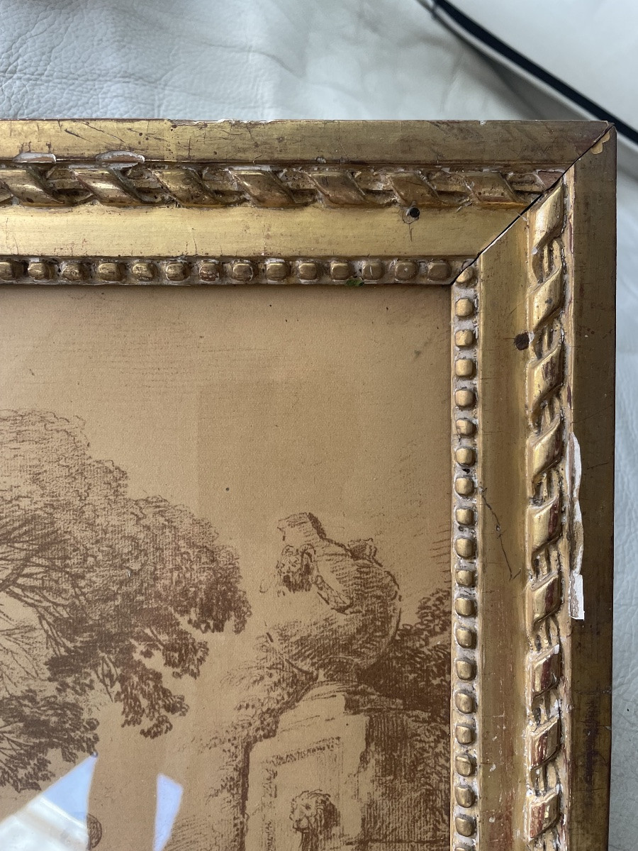 Cadre doré XVIII eme et gravure -photo-3