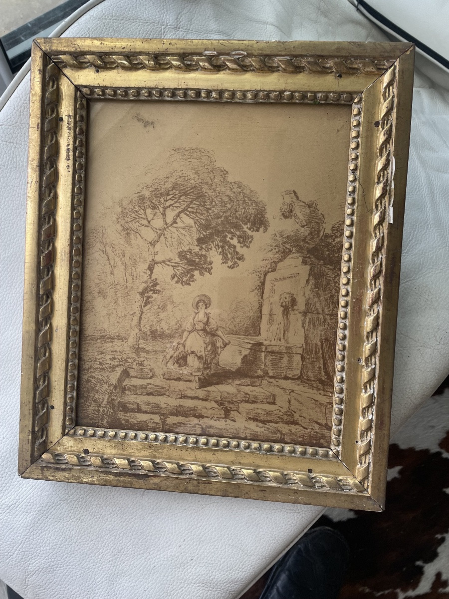Cadre doré XVIII eme et gravure -photo-2