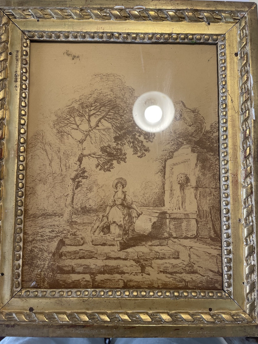 Cadre doré XVIII eme et gravure -photo-5