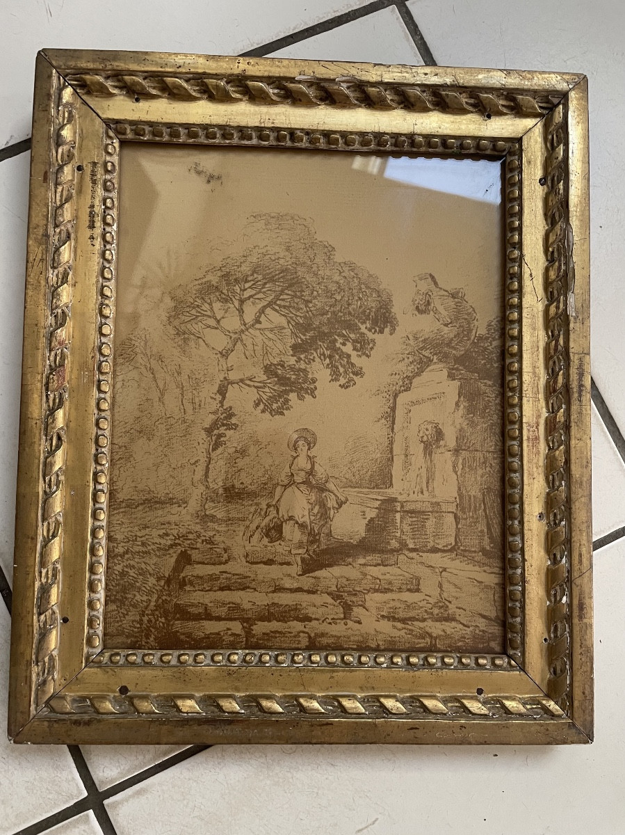 Cadre doré XVIII eme et gravure 