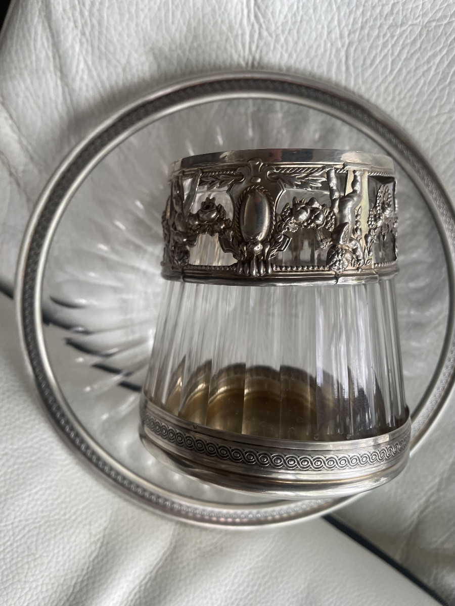 Sucrier et son sous plat argent et cristal -photo-2