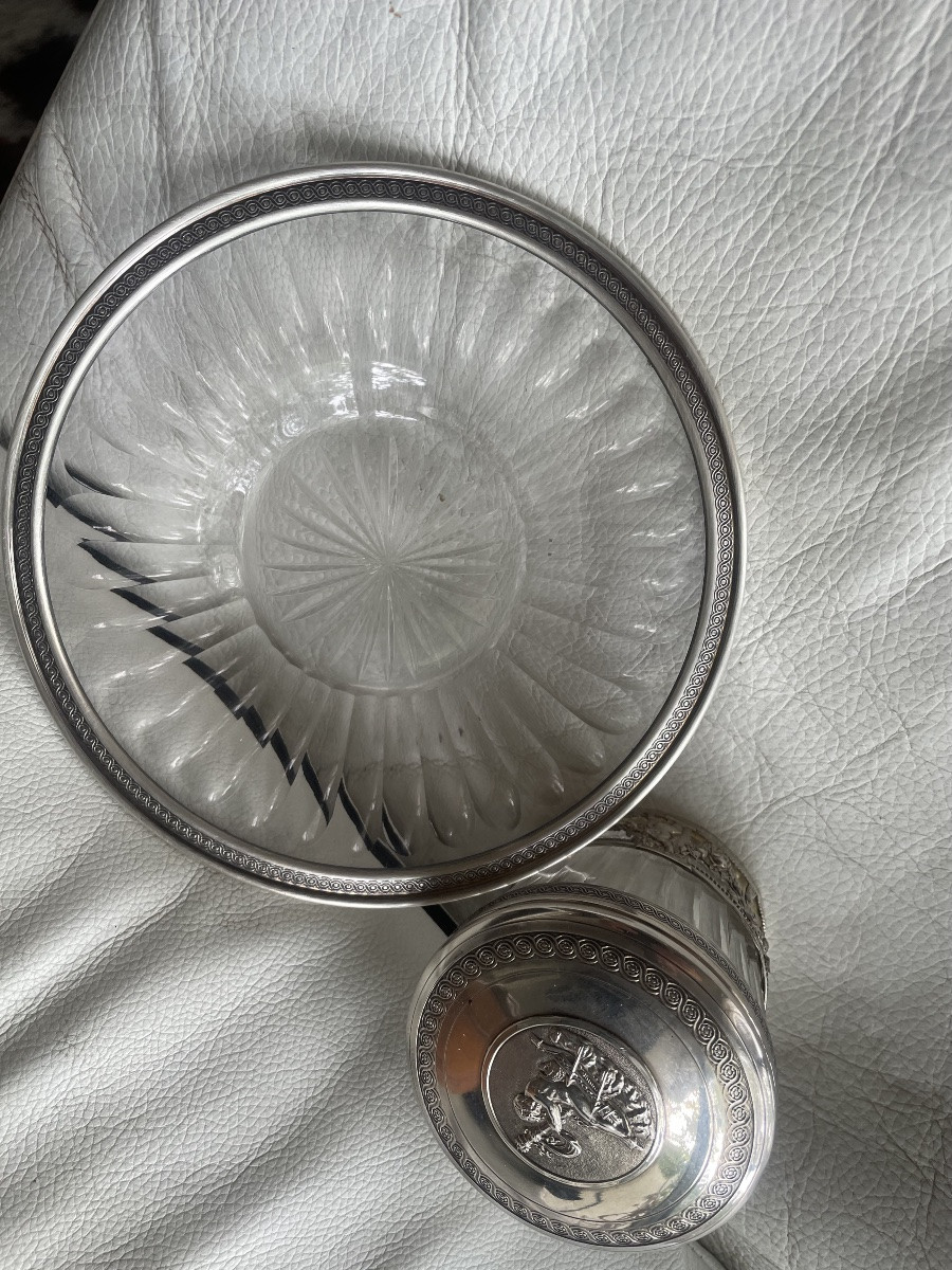 Sucrier et son sous plat argent et cristal -photo-2