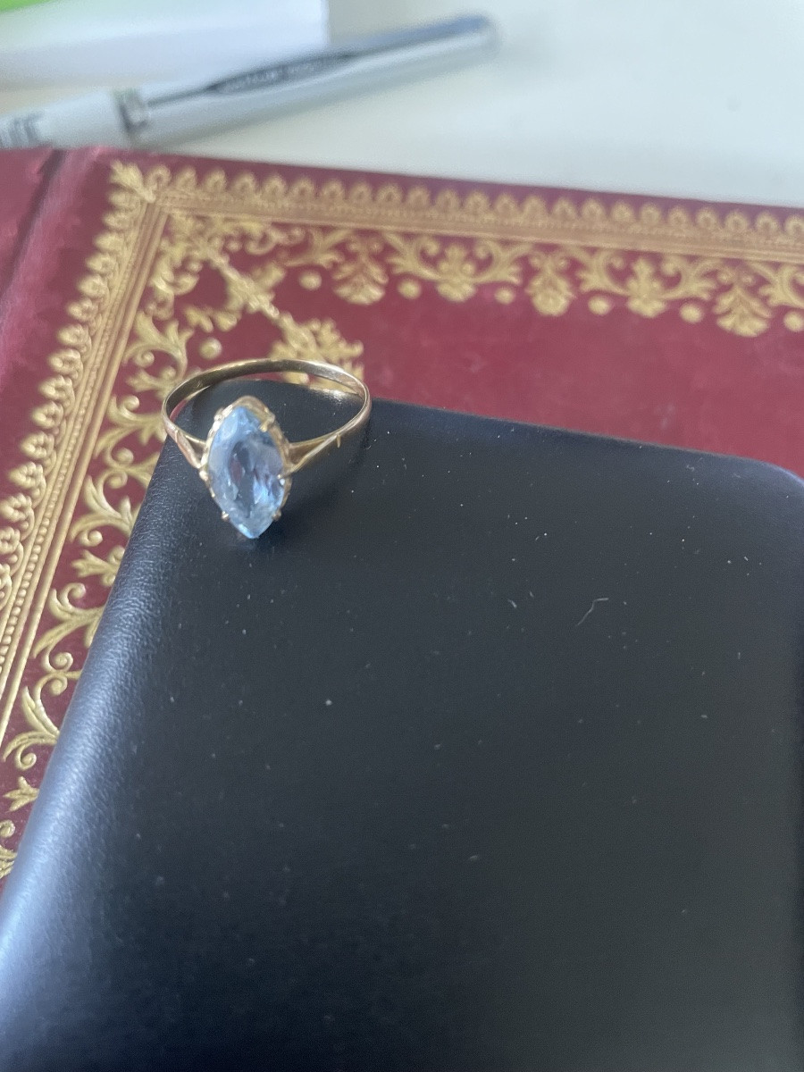 Gold And Aquamarine Shuttle Ring -photo-3