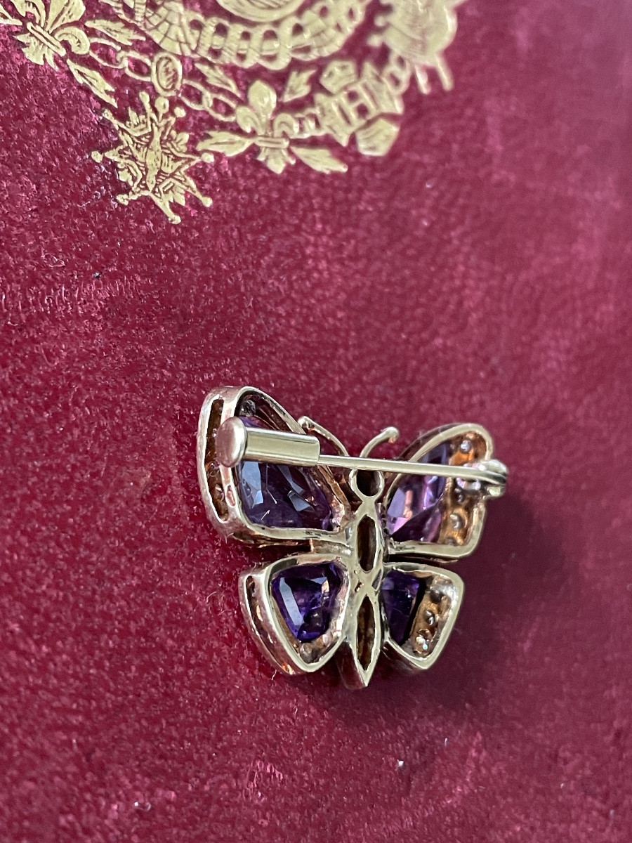 Broche papillon or améthystes et diamants -photo-1