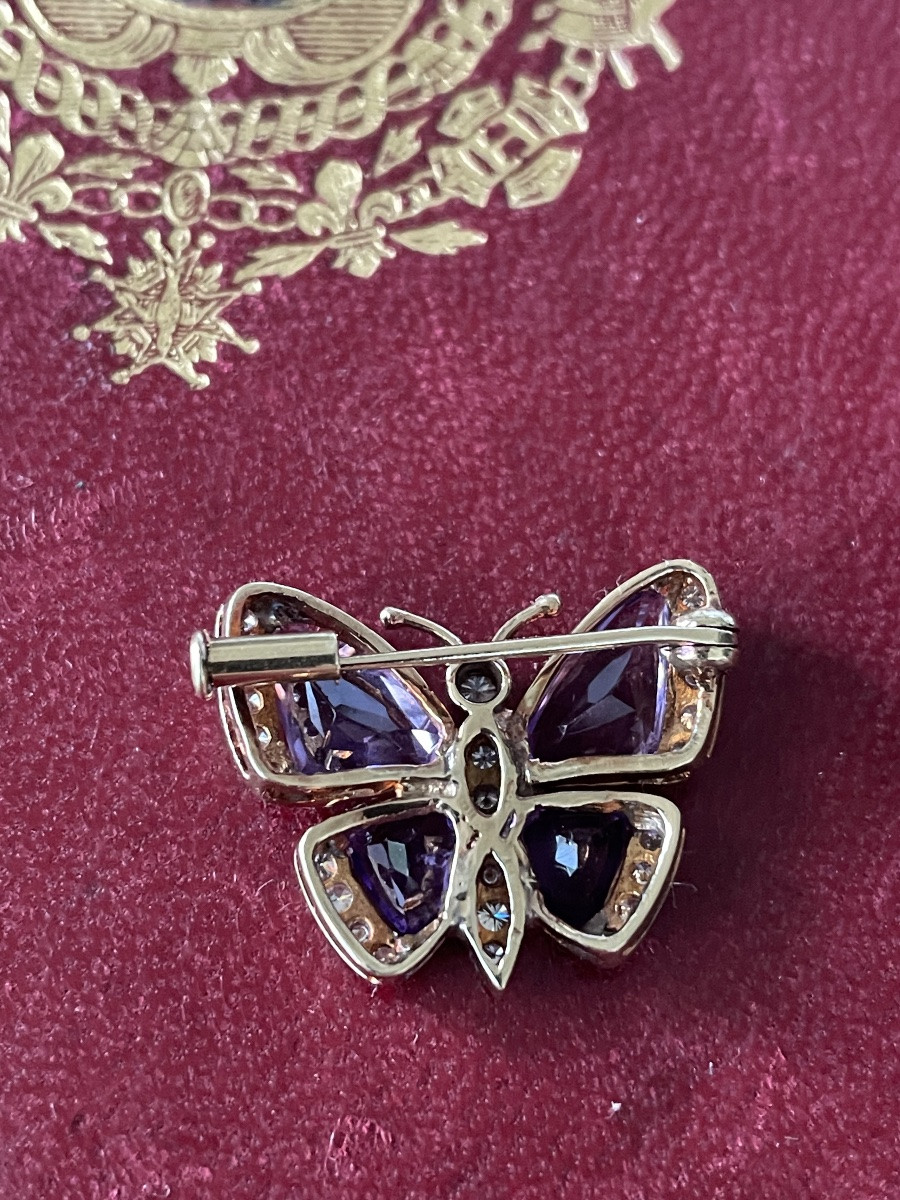Broche papillon or améthystes et diamants -photo-5