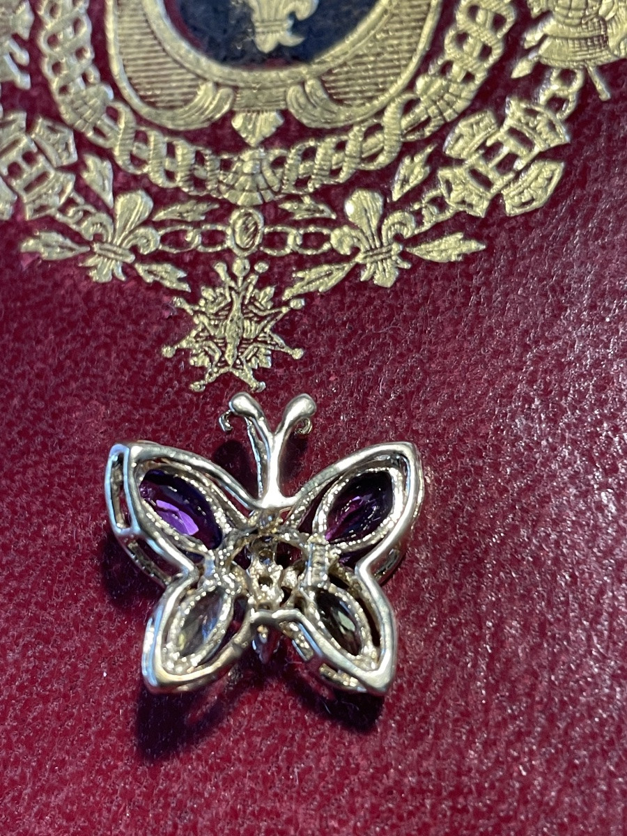 Pendentif papillon améthystes , brillants , péridots -photo-2