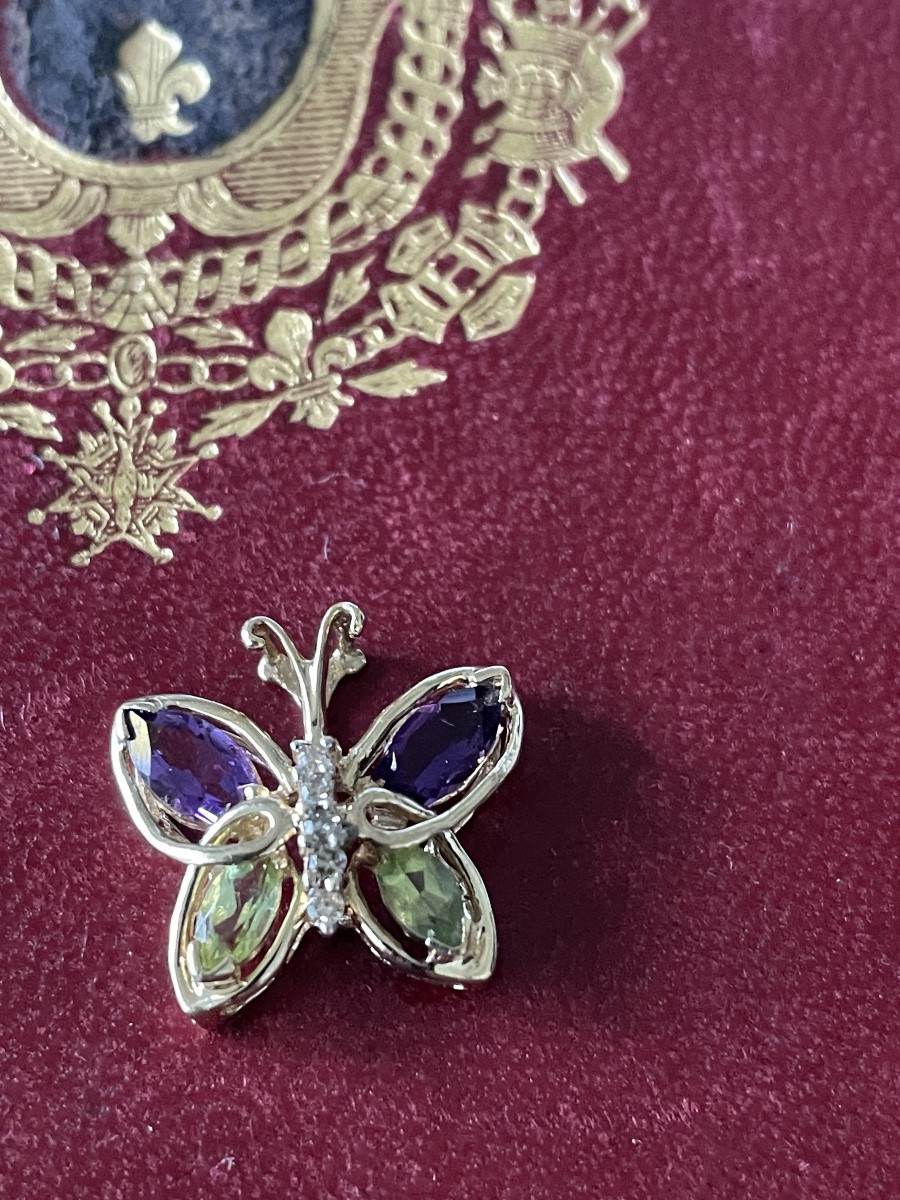 Pendentif papillon améthystes , brillants , péridots -photo-4