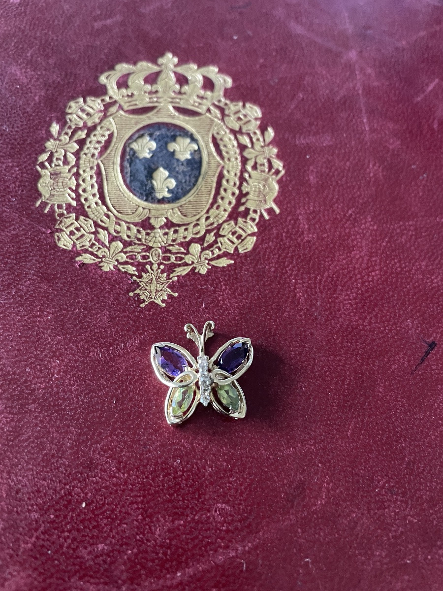 Pendentif papillon améthystes , brillants , péridots -photo-3