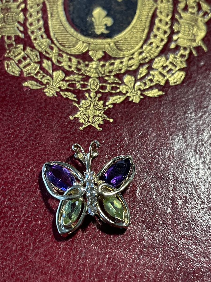 Pendentif papillon améthystes , brillants , péridots -photo-7