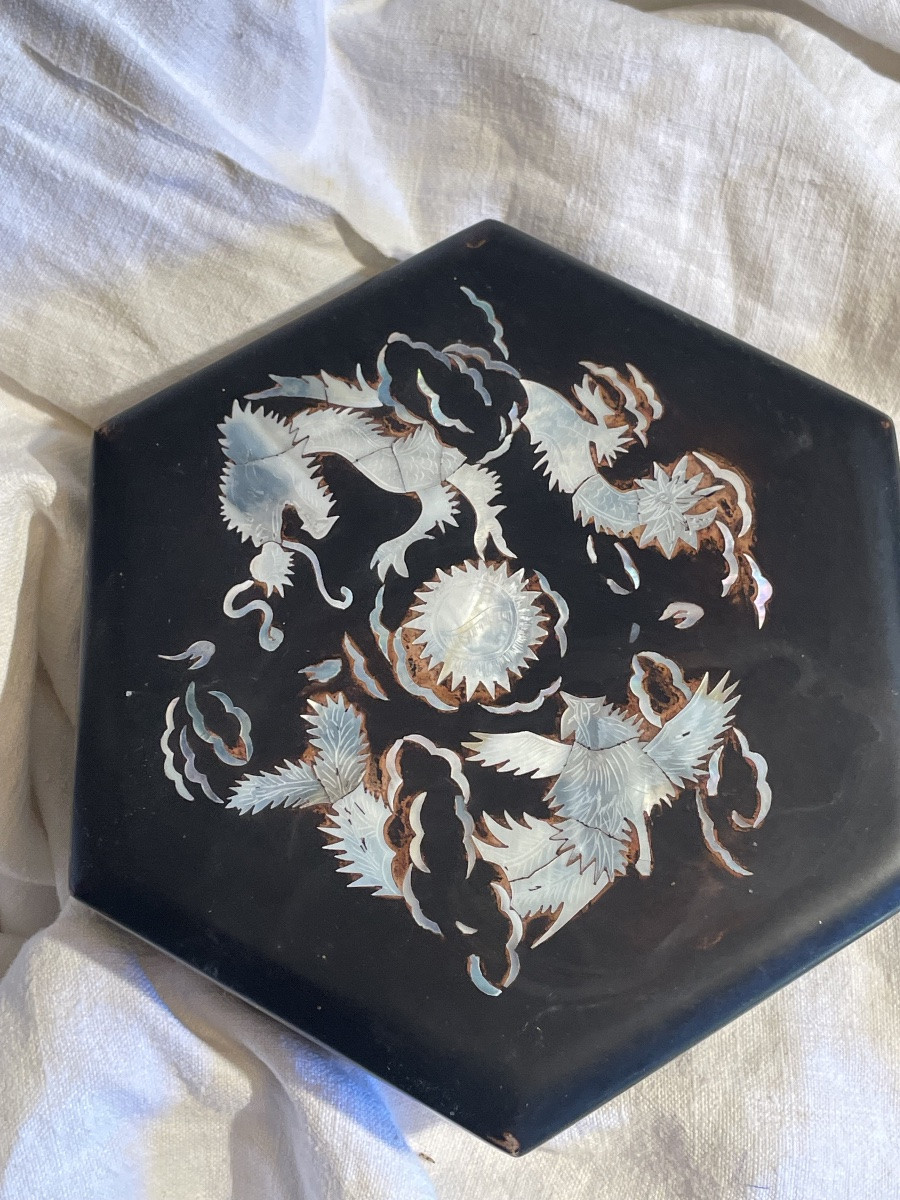 Boîte asiatique bois et nacre -photo-2