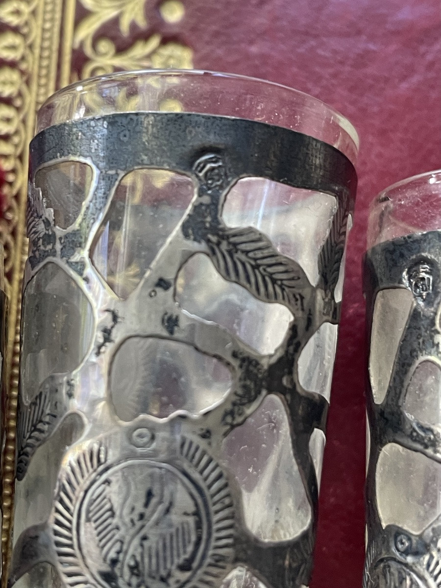 Série de six verres à liqueurs argent et verre -photo-3